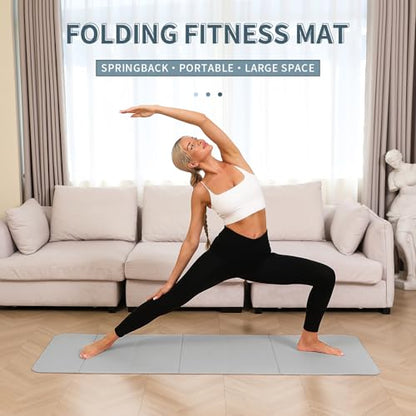 PAIDU Foldable Yoga Mat - 10mm Extra Thick, 75"26" Non-Slip Exercise Fitness Mat | SGS Eco-Certified, Portable for Yoga/Pilates/Studio/Home Workout - color: Grey