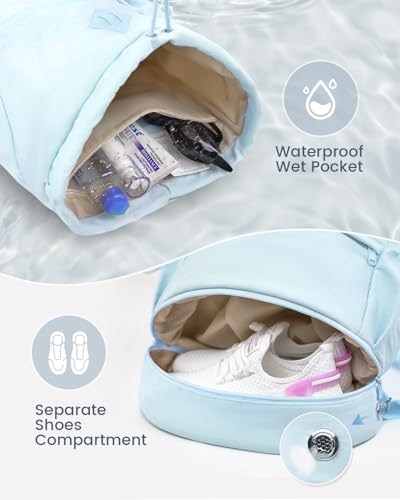 RHDZO Drawstring Backpack Sports Gym Bag with Shoe Compartment and Wet Pocket String Swim Bag for Women Men Beach Backpack, Blue - color: Blue