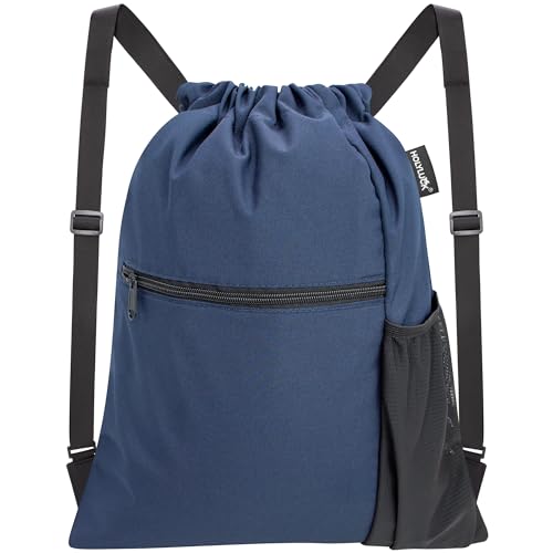 HOLYLUCK Men & Women Outdoor Sport Gym Sack Waterproof Drawstring Backpack Bag (Standard with width webbing, Navy Blue-1) - color: Navy Blue-1, style: Standard With Width Webbing