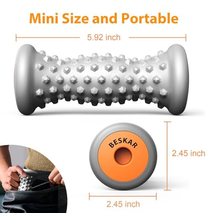 BESKAR Foot Massager Roller for Plantar Fasciitis Relief, Portable Feet Roller to Deep Tissue Muscle Massage, Foot Arch and Heel Pain, Reflexology Tool - color: Grey