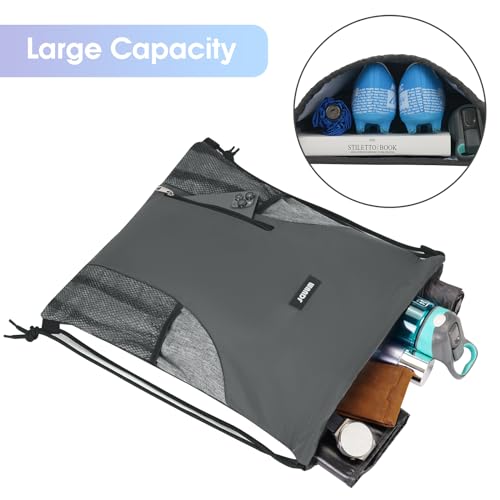 WANDF Drawstring Backpack Sports Gym Sackpack with Mesh Pockets Water Resistant String Bag for Women Men (Grey) - color: Grey