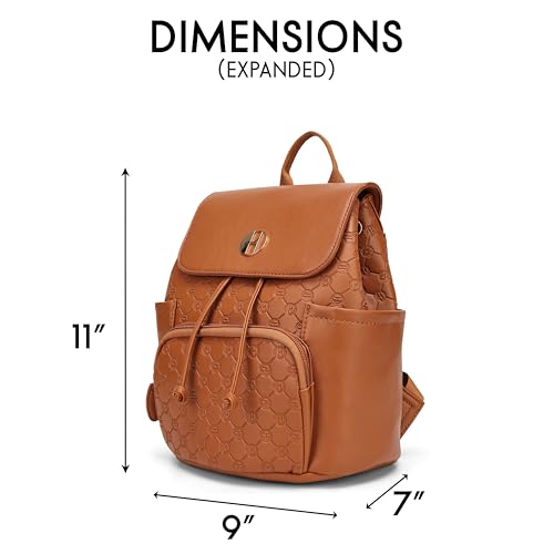 ELLE Compass 10L Vegan Leather Monogram Mini Backpack | Brown - color: Brown