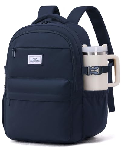 LOVEVOOK Laptop Backpack for Women Teens,College School Backpack with Tumbler Holder,15.6" Computer Bag,14 Pockets,Waterproof - color: Navy, size: 15.6inch