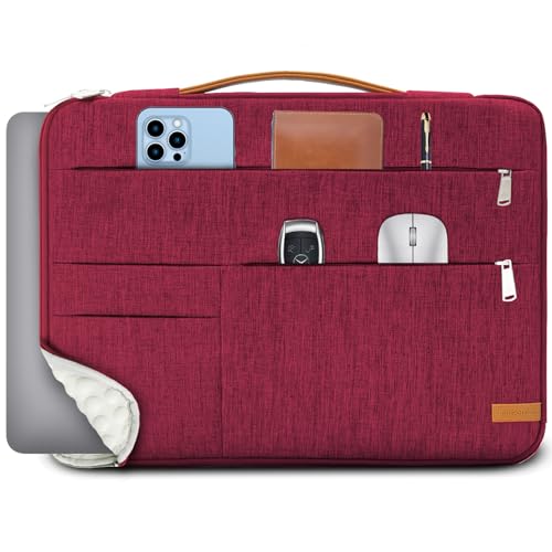 KINGSLONG 14 inch Laptop Sleeve Bag, Slim Shockproof Handbag, Computer Carrying Case Cover Compatible with MacBook Air/Pro, Acer Asus Dell HP Red - color: Red, size: 14 inch