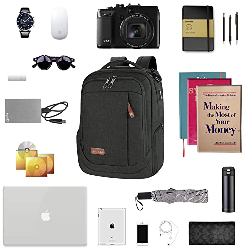 KROSER Laptop Backpack Large Computer Backpack Fits up to 17.3 Inch Laptop with USB Charging Port Water-Repellent Travel Backpack Casual Daypack for Business/College/Women/Men-Charcoal Black - color: A-charcoal Black-17.3"
