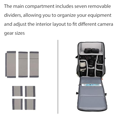 Asixxsix Outdoor Camera Backpack, Bag Professional for DSLR Mirrorless Camera Water Proof, Large Capacity Removable bag with Seven Removable Dividers and Several Pockets for Outdoor