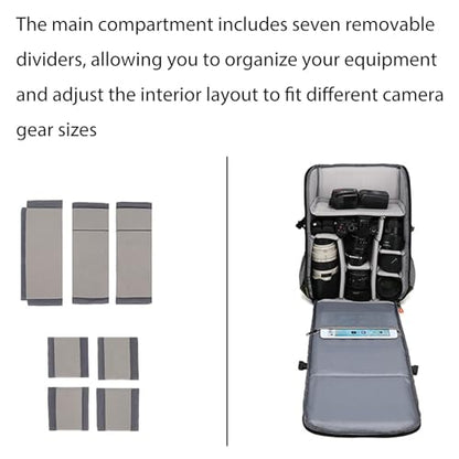 Asixxsix Outdoor Camera Backpack, Bag Professional for DSLR Mirrorless Camera Water Proof, Large Capacity Removable bag with Seven Removable Dividers and Several Pockets for Outdoor