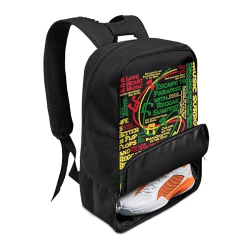 18.5in Basketball Backpack Basketball Bag with Shoe Compartment & Ball Holder, Waterproof Bag for Soccer Volleyball - color: Colorful Music Text Print