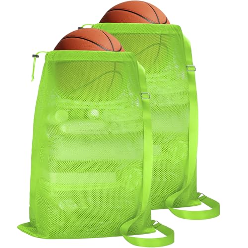 NATURAL STYLE 2 Packs Swim Bag Mesh Drawstring Backpack Oversized 18" x 26", Large Mesh Drawstring Backpack - color: Green