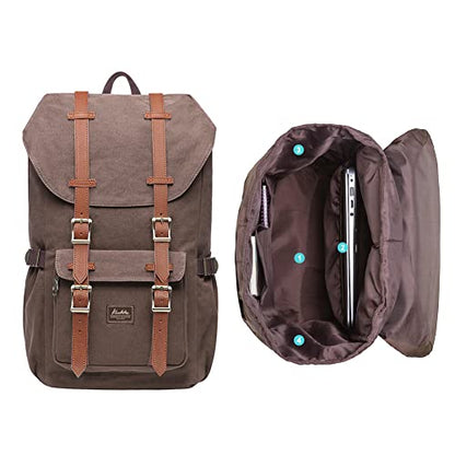 KAUKKO Laptop Backpack Travel Outdoor Weekend Bag Carry on Daypack Stylish and Durable Rucksack Hiking Backpack Fits 15.6"(5-1-coffee2) - color: E5-1canvas Coffee2, size: Large