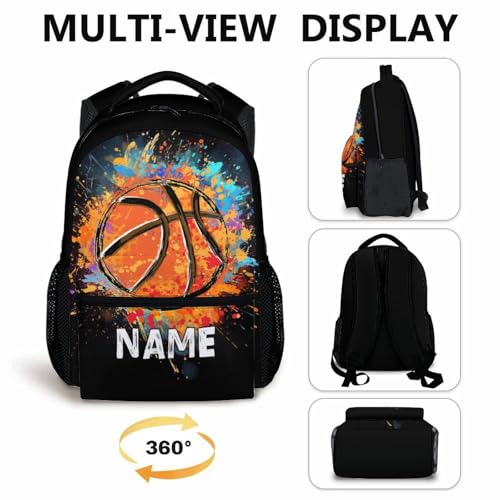 Boys School Backpack Personalized Kids Basketball Backpacks Bookbag Back to School Supplies, Custom Name Cool Sport Back Pack for Travel Camping Casual (17 Inches) - color: Color 1-1
