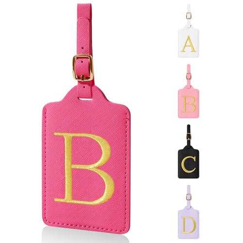 Personalized Initial Luggage Tags for Suitcases,Leather Letter Cute Luggage Tags with Privacy Name Card,Embroidered Monogrammed Travel Bag Backpack Tag Gifts for Women Kids Girls Teens(Rosered-B) - color: Rosered, size: B