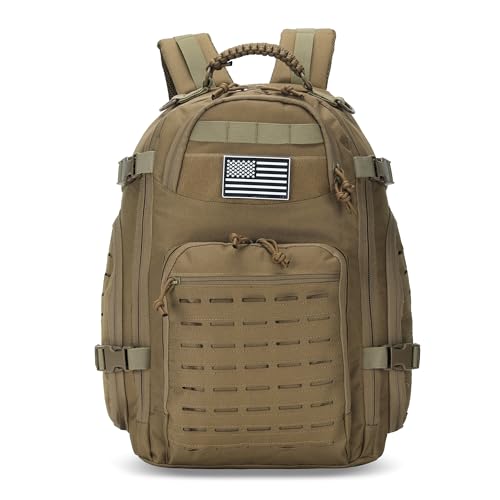 35L Tactical Backpack for Men Heavy Duty Military Backpack 3 Day Assault Pack Molle Backpack Hiking Rucksack (Tan) - color: Tan
