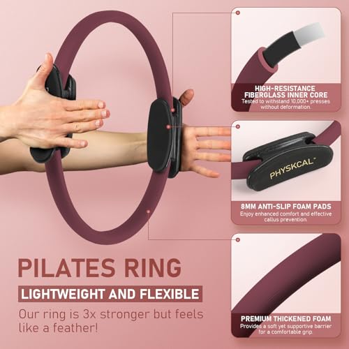 PhysKcal Pilates Kit, 15-Inch Pilates Ring with 1x Core Ball, 3X Resistant Loops and 2X Flex Bands, Home Pilates Equipment Set and Mat Pilates Essential Kit - color: Plum