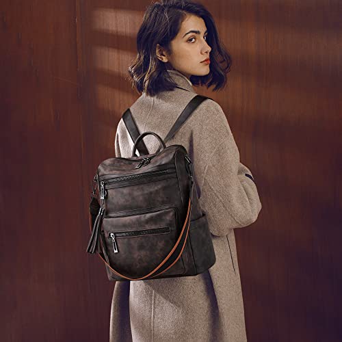 Shrrie Backpack Purse for Women Leather Backpack Fashion Designer Travel Backpack Convertible Shoulder Bag - color: 1-5-nubuck Coffee