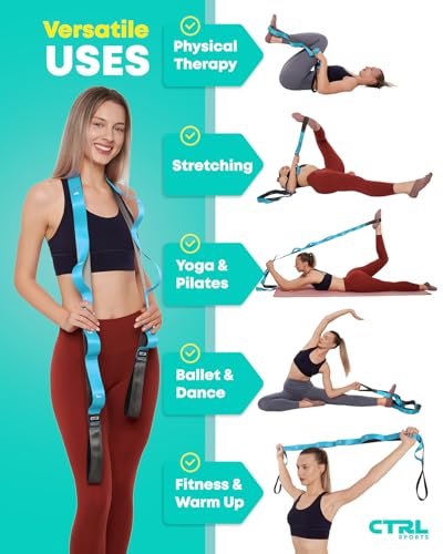Stretching Strap with Loops - Non Elastic Stretch Band for Physical Therapy, Yoga Strap for Stretching Equipment, Stretch Bands for Exercise and Flexibility - Fascia, Hamstring & Leg Stretcher Belt - style: 10 Loops - Blue