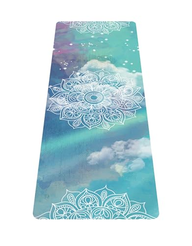 nuveti Printed Travel Yoga Mat-1/16 Inch Thick Non Slip Fitness Workout Mat with Carrying Bag, Foldable Lightweight Suede & Natural Rubber Yoga Mat for Yoga Pilates and Fitness 72" L x 24" W x 1.5mm - color: RuiQiXiangYun