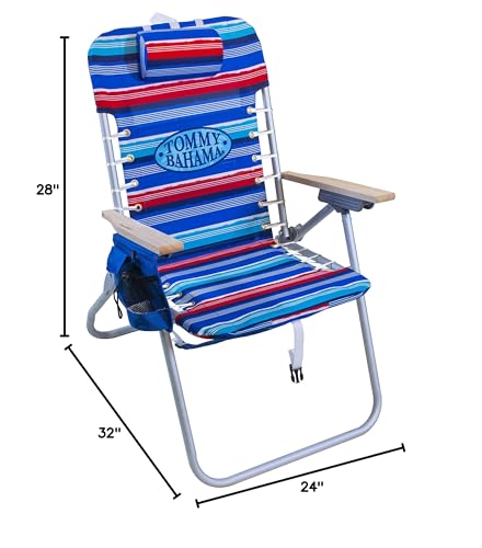 Tommy Bahama Hi-Boy 17" Seat Height 4-Position Lace-Up Suspension Folding Beach Backpack Chair - color: Red and Blue Stripe, style: 1-Pack