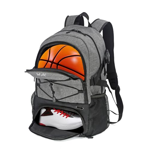 WOLT Basketball Backpack Large Sports Bag with Separate Ball Holder & Shoes Compartment, Best for Basketball, Soccer,Gym - color: Grey