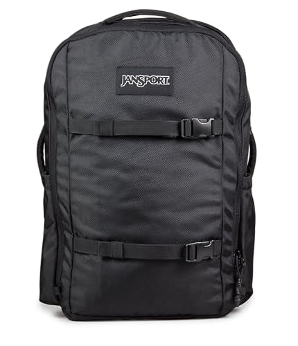 JanSport Venture Pack – Travel Pack With Large Main Compartment with Compression Straps, Dual Water Bottle Pockets, Padded Hip Belt & Luggage Trolley Pass-Through, Black - color: Black, style: Venture Pack