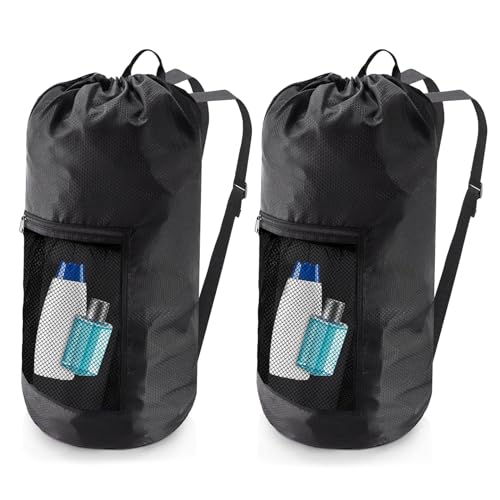Laundry Bag Backpack,Olosar 2PCS Extra Large Travel Laundry Bag with Mesh Pocket & Adjustable Shoulder Straps,Dirty Clothes Travel Bag for College Students Dorm,Apartment(Black) - color: Black, size: 2Pack