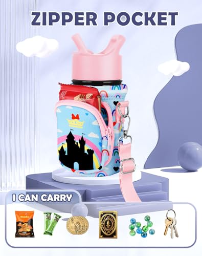Miss Adola Water Bottle Carrier with Strap - Insulated Kids Water Bottle Holder for Boys Girls Bottle Bag for 10-18Oz - color: Rainbow Castle