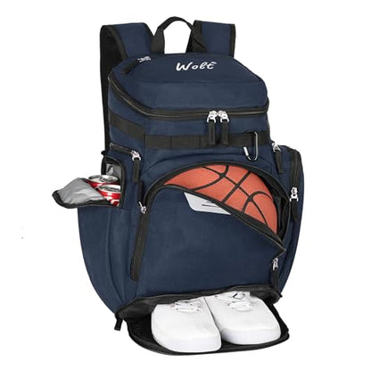 WOLT Basketball Bag Backpack with Separate Ball Compartment and Shoes Pocket, Gym Bags for Men, Large Sports Bag for Basketball, Soccer, Volleyball, Baseball - color: DarkBlue