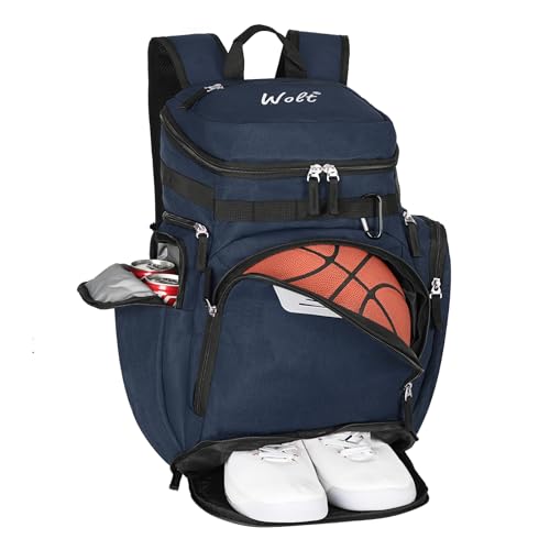 WOLT Basketball Bag Backpack with Separate Ball Compartment and Shoes Pocket, Gym Bags for Men, Large Sports Bag for Basketball, Soccer, Volleyball, Baseball - color: DarkBlue