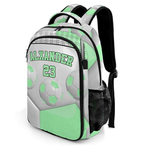 Custom Text Sport Ball Athlete Player Soccer Mint Backpacks for Girls Boys School, Capacity School Backpacks for Kids Water-resistant Bookbags - color: Mint