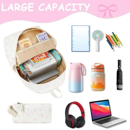 CAMTOP Girls Backpack with Lunch Box Set, Cute Bow School Backpack for Kids, 3-in-1 Lightweight Lunch Bag and Pencil Pouch - color: Bowknot
