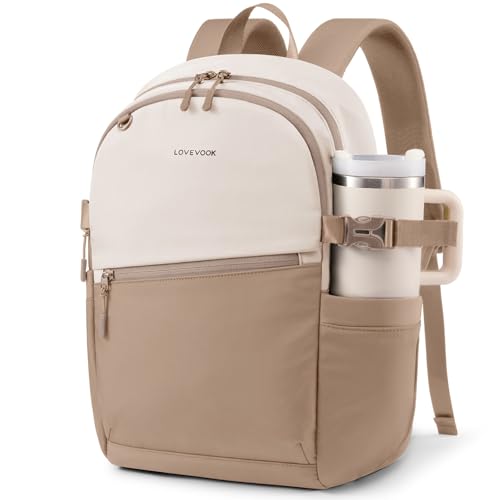 LOVEVOOK Everyday Backpack for Women, Chic Versatile Backpack with Water Bottle Pocket, Lightweight Waterproof Casual Daypack for City Work Commute, College, Travel & Gifts, Beige-Khaki - color: Beige-khaki, size: Medium-15.6inch