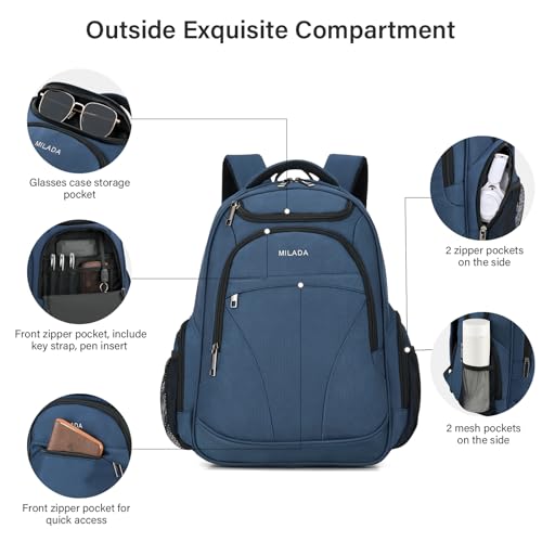 MILADA Travel Backpack For Men Laptop Backpack Women Business Carry On Backpack Airline Approved Fits 16.5 Inch Laptop Bag Work Backpack, Blue - color: Blue