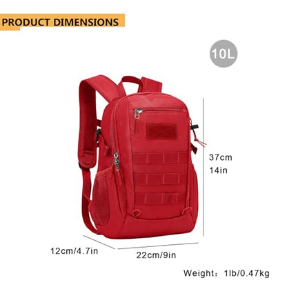 ArcEnCiel 10L/20L Mini X-Small Tactical Backpack MOLLE Daypack Gear Pack Camping Bag with Patch - color: Red, size: 10L