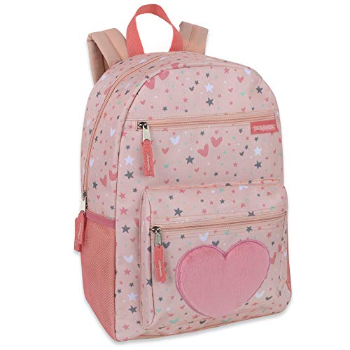 Trail maker 17” Kids Character School Backpacks Plush for Girls with Side Pockets, Padded Straps - color: Plush Starry Hearts