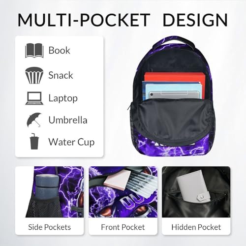 UNIKITTY Boys Football Backpack Set, Personalized School Backpack with Lunch Box & Pencil Case; 17 Inch Large Capacity Football Bookbag, Water Resistant for Kids Teens Elementary & Middle School - color: Purple