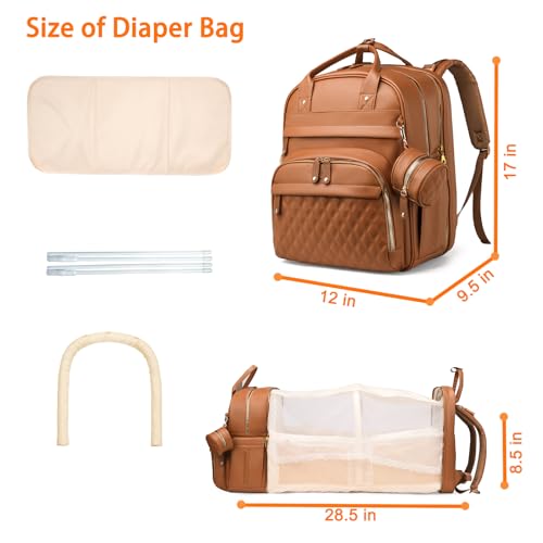 Astro alan Baby Diaper Bags with Changing Station, Waterproof Diaper Bag Backpack for Moms Dads with USB Charging Port, Baby Shower Gifts, Large Capacity diaper backpack, Brown - color: Vegan Leather Brown