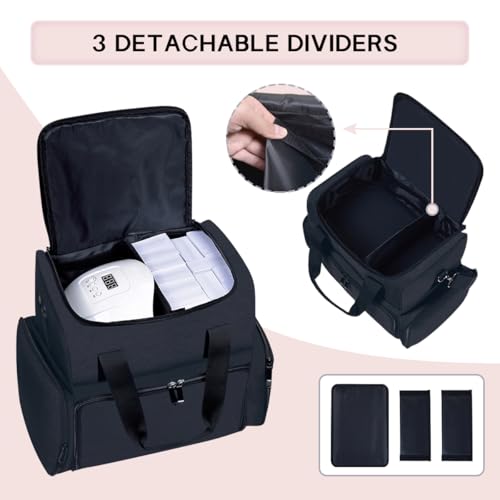 Large Cosmetic Bag with 4 Removable Case and 2 Removable Dividers Double Layer Travel Storage Organizer, Makeup Brushes Storage Section Black - color: Black 22