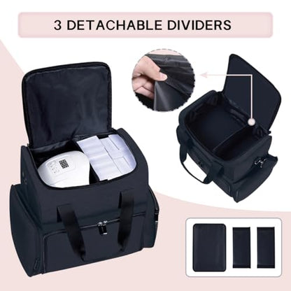 Large Cosmetic Bag with 4 Removable Case and 2 Removable Dividers Double Layer Travel Storage Organizer, Makeup Brushes Storage Section Black - color: Black 22