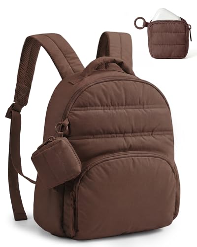 BAGSMART Small Backpacks for Women, Lightweight Puffer Mini Backpack Purse with Pouch, Quilted Casual Daypack, Water-Resistant Bookbag for Daily Travel College, 2-in-1 Set, Coffee Brown - color: Coffee Brown