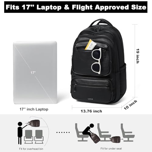 LATMAP Backpack For Women Men Vegan Leather Backpack Purse Shoulder Bookbag 17 16 15.6 Inch Laptop Bag Handbags For Travel Work College Large Black - color: Black