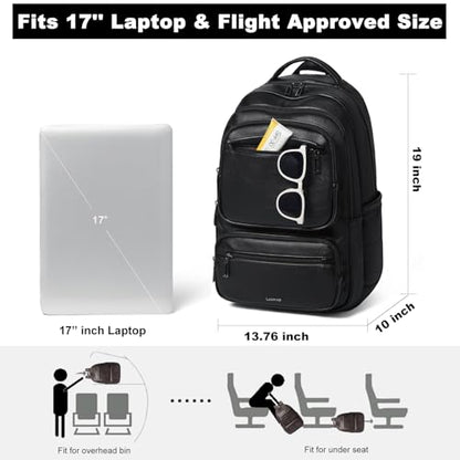 LATMAP Backpack For Women Men Vegan Leather Backpack Purse Shoulder Bookbag 17 16 15.6 Inch Laptop Bag Handbags For Travel Work College Large Black - color: Black