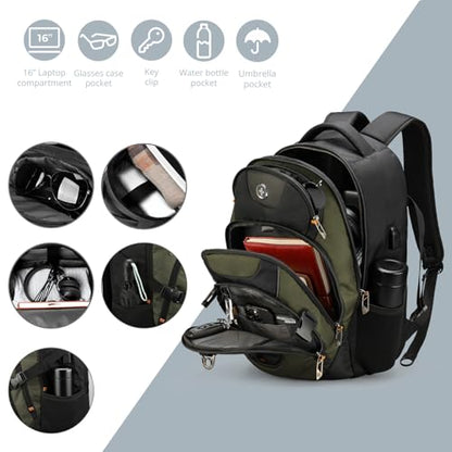 Swissdigital Design Laptop Backpack, Travel Backpack with USB Charging Port Fits 15.6 inches Computer, 31L College School Bookbag for Men,Olive/Black | SD803-26 - color: Olive/Black