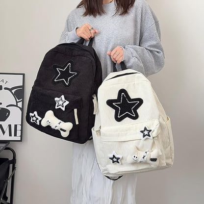 Backpack Trendy Y2K Stars Cute Aesthetic Backpack College Laptop Backpack Casual Travel Daypack for Teens (Black) - color: Black