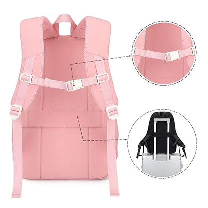 Laptop Backpack for Women College High Schoolbag Big Students Bookbags Large Multi pocket Travel Daypack Casual (Pink) - color: Pink