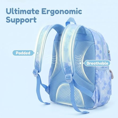 Lovely Kawaii Kids School Backpack For Girls – Splash-Proof Book Bag for Kids & Students, Multi-Pocket Children's School Bag, 17 Inch Blue Backpack - color: Blue