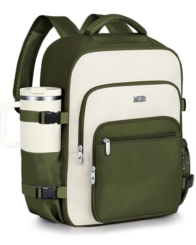 Travel Backpack for Women & Men, Carry On Personal Item Bag Flight Approved, Large Waterproof Laptop Backpack for Travel, Overnight, College & Commuting Green-Beige - color: Green/Beige