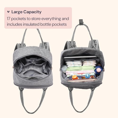 BabbleRoo Diaper Bag Backpack - Baby Essentials Travel Tote - Multi Function Water Resistant Diaper Bag, Travel Essentials Baby Bag with Changing Pad, Stroller Straps & Pacifier Case - Light Gray - color: Light Gray, size: Large