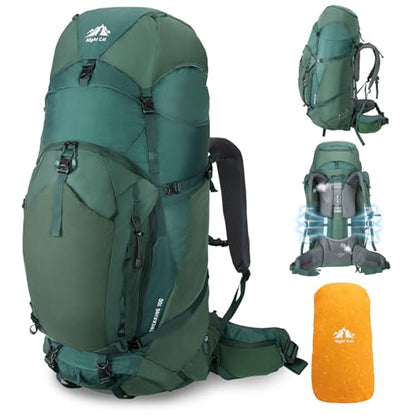 Night Cat Internal-frame Hiking Backpack: 100L Large Camping Backpack for Men Women Traveling Waterproof Rain Cover Green