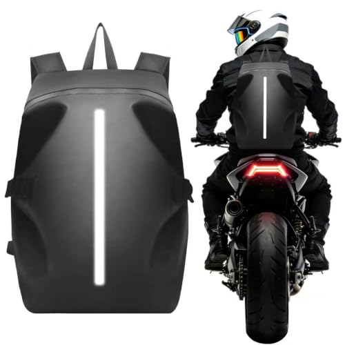 Motorcycle Backpack - Waterproof Helmet Backpack with Reflective Strips, Large Capacity Durable Cycling Backpacks for Men, Motorcycle Accessories Gear for Commuting & Outdoor Sports - color: Black-single Reflective Strip