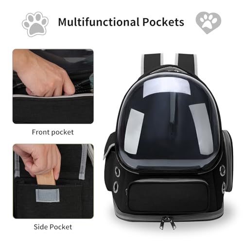Cat Backpack Carrier for Cats and Small Dogs, Breathable Cat Bubble Backpack, Airline Approved Pet Travel Carrier for Hiking Camping Outdoor(Black) - color: Black